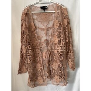 Antthony Original Designer Crochet-Lace Cardigan Cover Up Sz L‎  Soft Mauve